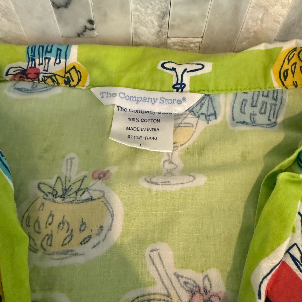 The Company Store 100% Cotton Lime Green Tropical Print Pajamas - Picture 4 of 12